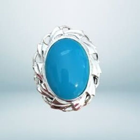 Vintage 70s 80s Scarf Clip, Turquoise Look Stone, Shiny Silver Tone Metal - Picture 1 of 2